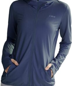 Libin UV Schutzkleidung Shirt Damen UPF 50+ Sun Hoodie | Sonnenschutz Hoodie Full Zip UV kleidung damen Laufshirt Langarm Sportshirt für Running Wandern Outdoor Surfen mit Taschen