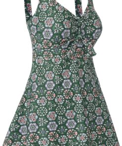 Ecupper Damen Shape Badekleid bauchweg große größe | Elastisch schnelltrocknend, Bauchweg mit Shaping Effekt, V-Ausschnitt, integrierte Shorts, abnehmbare Polster, Marokko Druck