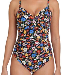 Halcurt Badeanzug Damen Bauchweg mit Cups Raffung Badeanzüge S-XXL | V Ausschnitt, Vertellbare Träger, Drehung Push up, Hohe Elastizität, Atmungsaktiv, Schnell Trocknend