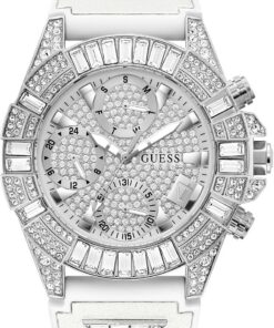 GUESS Silver-Tone Leather Multifunction Watch