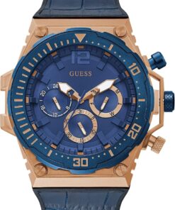 GUESS US Men's Rose Gold-Tone and Blue Multifunction Watch