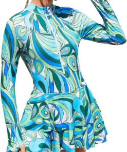 Damen Badekleid Langarm Einteilige Badeanzug Swim Rock Schnell Trocknende Rash Guard Schwimmkleid Sonnenschutz für Wassersport S-XXL