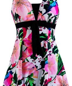 Wantdo Badeanzug Damen Einteiliger mit Bauchkontrolle Tankini Übergröße | Hohe Taille,Integrierten Shorts,Bademode Damen Bauchweg,Formend,Push-Up,Bügellos, Größen 44 bis 58,Strand&Sommerurlaub