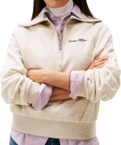 Tommy Hilfiger Damen Sweatshirt mit Reißverschluss Classic Script Fleece Half-Zip