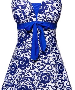 Wantdo Badeanzug Damen Einteiliger mit Bauchkontrolle Tankini Übergröße | Hohe Taille,Integrierten Shorts,Bademode Damen Bauchweg,Formend,Push-Up,Bügellos, Größen 44 bis 58,Strand&Sommerurlaub
