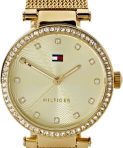 Tommy Hilfiger Analog Quarzuhr für Damen mit Goldfarben Edelstahl-Mesh-Gliederarmband - 1782507