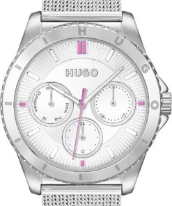 HUGO Analoge Multifunktions-Quarzuhr für Damen #Dance Kollektion mit farbigem Edelstahlarmband