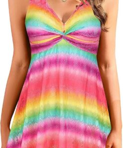 SHEKINI Einteilige Badeanzug Damen Bauchweg Elegant Badeanzugkleid Fließender Schwimmkleid mit Spitze V-Ausschnitt Badekleid Bademode Badeanzug mit Rock Swimsuits