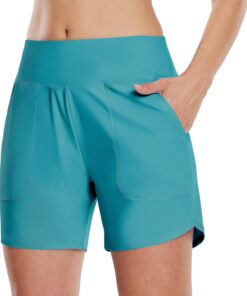 WILLIT Damen Badeshorts Swim Badehose Boardshorts High Waist Sommer Bikini Shorts Schnelltrocknend UPF 50+ Tummy Control Beach Shorts 5" mit Taschen