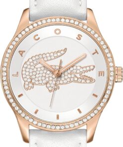 Lacoste Analog Quarzuhr für Damen mit Weisses Lederarmband - 2000821, Silber und Weiß