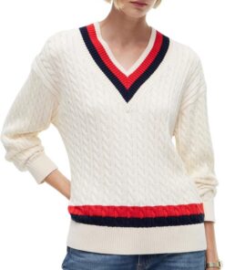 Tommy Hilfiger Damen Varsity Cable RLX Ls V-nk SWT Ww0ww49618 Pullover (1er Pack)