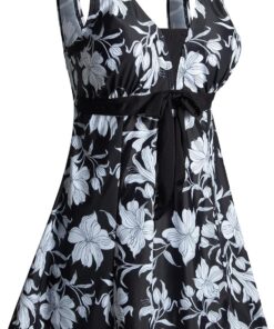 Ecupper Badeanzug Damen Elegant Einteiliger Badeanzug Mit Brustpolster Badeanzugkleid Baderock