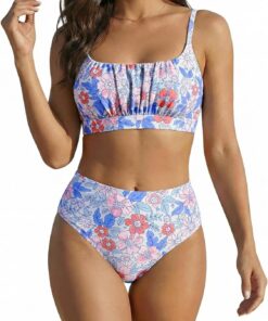 OUSIMEN Bikini-Sets für Damen Hoher Tailliert Bademode Bauchkontrolle Bikini Sets Push Up Damen Zweiteiliger Badeanzug
