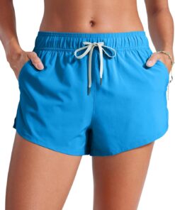 CRZ YOGA Side Slit Board Shorts 8 cm | Schnelltrocknend, Integrierter Slip, High Waisted, Bauchkontrolle, Swim, Beach, Bikini Bottoms für Damen