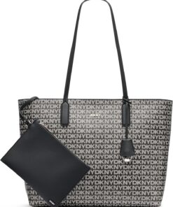 DKNY Women's Saige EW TOP Zip Tote Bag, Black Logo and Black