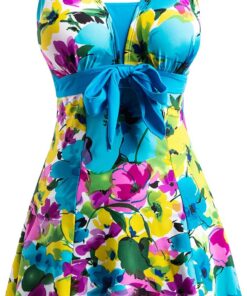 Wantdo Badeanzug Damen Einteiliger mit Bauchkontrolle Tankini Übergröße | Hohe Taille,Integrierten Shorts,Bademode Damen Bauchweg,Formend,Push-Up,Bügellos, Größen 44 bis 58,Strand&Sommerurlaub