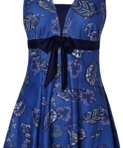 Ecupper Badeanzug Damen Elegant Einteiliger Badeanzug Mit Brustpolster Badeanzugkleid Baderock