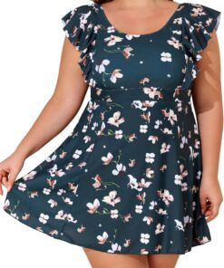 Smismivo Badekleid Große Größen Bauchweg mit Short und Cup Damen Badeanzug Modest Swim Dress