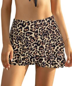 SHEKINI Damen Baderock High Waist Bikinirock Schwarz Kurzer Rock Grosse Grössen Badeshorts Unregelmäßiger Volant Strandrock