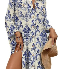Bsubseach Damen Button Down Strandkleid V-Ausschnitt Badeanzug Resort Wear