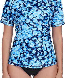 Halcurt UV Shirt Damen Rash Guard Kurzarm UPF 50+ Schnell Trocknender S-XXL | Sonnenschutz Schwimmshirt, Atmungsaktiv, Nur Schwimmoberteil, Raglan Ärmel