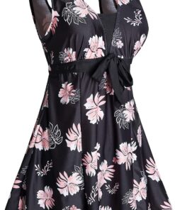 Ecupper Badeanzug Damen Elegant Einteiliger Badeanzug Mit Brustpolster Badeanzugkleid Baderock
