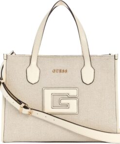 GUESS G Status Compartment Tote Natural/Cream White