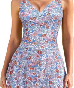 SHEKINI Damen Vordere Kreuzung Einteiliger Badeanzug Bauchweg Bauchkontrolle Masche Badekleid für Damen