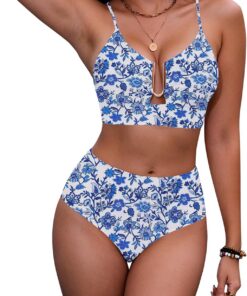 HORISUN High Waist Bikini Damen Set Bauchweg Push Up Zweiteiliger Badeanzug | Cut-out Bikinioberteil,Strukturierter Stoff,Verstellbare Trägern,Gekreuzte Rücken,Hochtaillierter Bauchweg Bikinihöschen