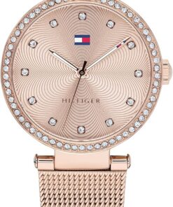 Tommy Hilfiger Analog Quarzuhr für Damen mit Roségoldfarbenes Edelstahl-Mesh-Gliederarmband