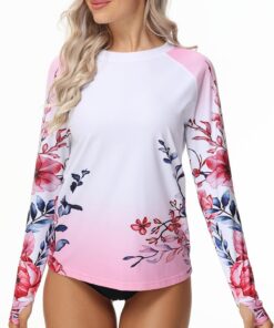 VAYAGER Damen Rashguard UV-Schutz Shirt Langarm UPF 50+ Schwimmshirt für Wasser Strand Surfen Schwimmen Schnelltrocknend