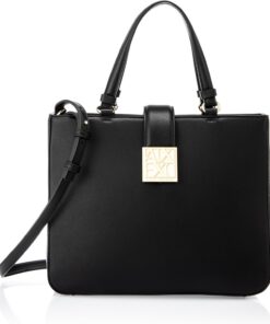 Armani Exchange, Women's Amy, sustainable, gold logo plate, Tote bag, Black, One size