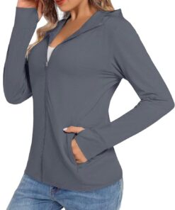 TACVASEN Damen UV Shirt Kapuze Jacke Langarm Laufshirt Schnelltrocknend Sportshirt Full Zip Sun Hoodie mit Daumenloch