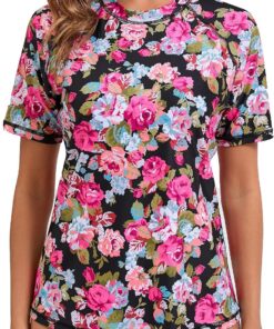 Halcurt UV Shirt Damen mit BH Rash Guard Kurzarm UPF 50+ Badeshirt S-XXL | Sonnenschutz Schwimmshirt, Schnell Trocknender, Atmungsaktiv, Nur Schwimmoberteil, Raglan Ärmel