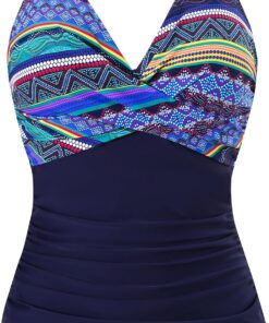 LA ORCHID Damen Badeanzug bauchweg Push up einteiliger Badeanzug bademode v Ausschnitt bademode high Waist für Urlaub
