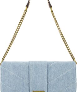 True Religion Women's Denim Shoulder Bag Purse, Mini Handbag with Chain Strap