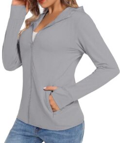 TACVASEN Damen UV Shirt Kapuze Jacke Langarm Laufshirt Schnelltrocknend Sportshirt Full Zip Sun Hoodie mit Daumenloch