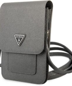 GUESS Unisex Guwbsatmgr Tasche Saffiano-Grau Triangle Bag for Phones, Schwarz, Einheitsgröße