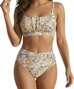 OUSIMEN Bikini-Sets für Damen Hoher Tailliert Bademode Bauchkontrolle Bikini Sets Push Up Damen Zweiteiliger Badeanzug