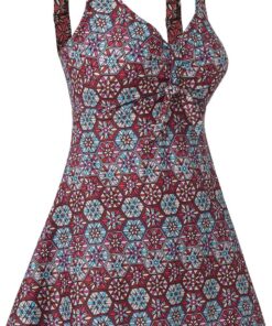 Ecupper Damen Shape Badekleid bauchweg große größe | Elastisch schnelltrocknend, Bauchweg mit Shaping Effekt, V-Ausschnitt, integrierte Shorts, abnehmbare Polster, Marokko Druck