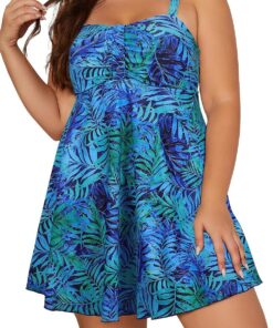 SHEKINI Damen Bademode Niedriger Kragen Einteilige Badeanzug Badekleid Große Größe Brüste Rückenfrei Verstellbare Plus Size Badeanzug für Frauen