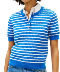 Tommy Hilfiger Damen Co Cable Fine Gg Ss Henley Ww0ww49613 Pullover (1er Pack)