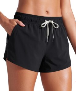 CRZ YOGA Side Slit Board Shorts 8 cm | Schnelltrocknend, Integrierter Slip, High Waisted, Bauchkontrolle, Swim, Beach, Bikini Bottoms für Damen