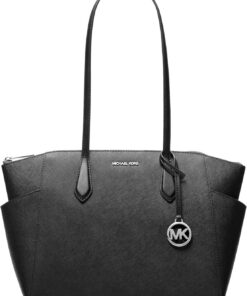 Michael Kors Marilyn Damen-Tragetasche mit Reißverschluss oben, Silberfarbene Metallteile/Schwarz, One size