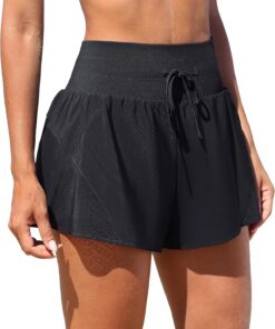 Attraco Badeshorts Damen UPF50+ Badehose Schnelltrocknend UV Bikini Shorts | Kurzarm Boardshorts High Waisted UPF50+ mit Tasche Yoga Leggings für Yoga Laufen Sommer Pools Schwimmen Surfen Strand