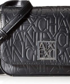 Armani Exchange Damen Women's Adjustable Shoulder Strap, Embossed Logo All Over Crossbody Medium, Schwarz (Nero-Black)