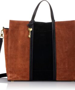 Fossil Tasche für Frauen Carmen, Leder/Leder, Polyurethan, Wildlederbesatz Tote braun/schwarz 38,1 cm L x 15,9 cm B x 33 cm H ZB7891199